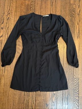 Abercrombie & Fitch Large Black Button-Front Long Sleeve Mini Dress